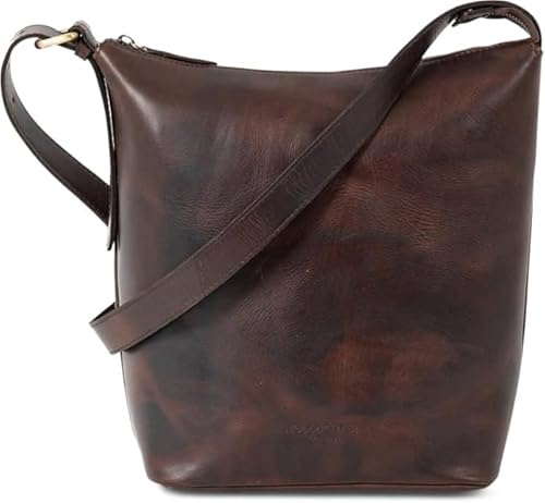 HOLZRICHTER Berlin - Umhängetasche aus Leder für Damen (No 2-1), Schultertasche 30cmx22x12cm, Echtleder Crossbody Bag, Handtasche für Alltag & Büro, in Cognac und Marone