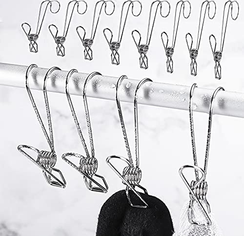 Lot de 12 pinces à linge universelles en acier inoxydable 304 avec crochets pour cuisine, salle de bain, bureau