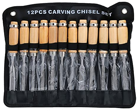 Juego de herramientas de cincel manual para tallar madera de 12 piezas, gubias profesionales para carpintería, como se muestra