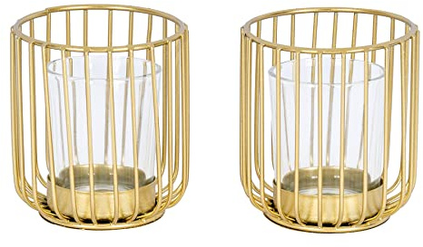 levandeo 2er Set Teelichthalter Gold Metall Glas Windlicht Kerzenhalter Tischdeko Kerze Industrialstil Deko