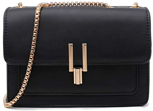Umhängetasche Damen Leder Kette Schulterriemen Designer Color-Blocking Mode Handtasche, Tasche Schultertasche Crossbody Bag Abendtasche Schwarz