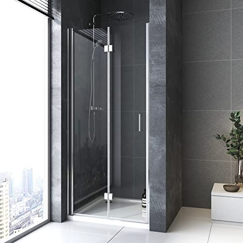 BD-Baode Duschtür 80cm Falttür Nischentür Drehfalttür Duschabtrennung 180° Falttürkabine 6mm NANO ESG Sicherheitsglas Nische Dusche Höhe 195cm