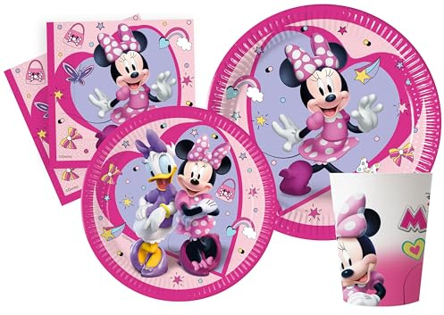 Kit Vajilla de Fiesta Disney Minnie Junior para 8 personas (44 pcs: 8 platos Ø23cm, 8 platos Ø20cm, 8 vasos 200ml, 20 servilletas 33x33cm)