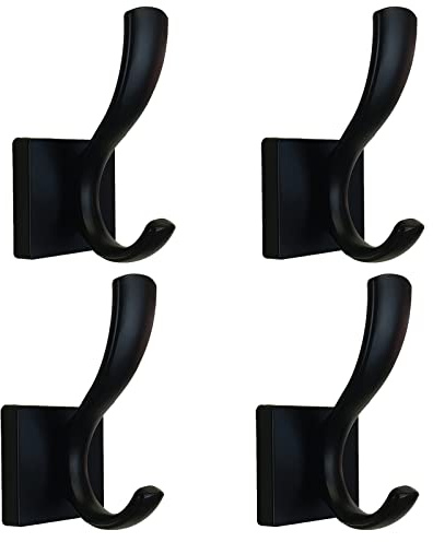 UNHINT Black Towel Hooks,Double Towel Robe Clothes Coat Holder,Heavy Duty Wall Mount Hooks for Bath Bedroom Kitchen Pool Garage Hotel,4 Pack