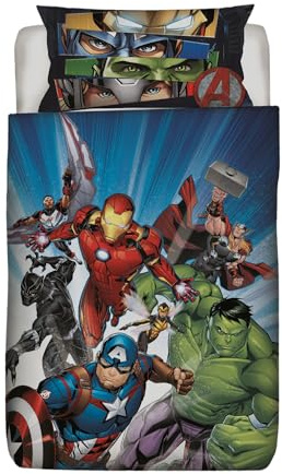 Parure Copripiumino Completo Lenzuola Avengers Frozen Spiderman Disney Letto Singolo 100% Puro Cotone Bambini Supereroi Set Lenzuolo Sacco Federa Camera Piazza Biancheria Cameretta (Avengers)