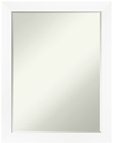 Amanti Art White Bathroom Mirror for Over Sink, 27x21 Cabinet White Narrow Rectangle Vanity Mirror, Medium Modern Frame, Hangs Horizonally and Vertically, Bathroom Wall Decor, Petite Bevel Edge