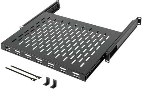 Tecmojo 1U Sliding Rack Shelf,4-Post Vented Rack Mount Shelf,13.8in Deep with Adjustable Mounting Depth 13.8-19.7in,Supports to 110lbs,for 19 Inch AV/Network Equipment Rack,Unassembled,Black