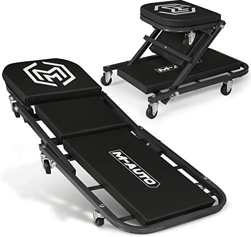 M-AUTO 101,6 cm Faltbarer Rollsitz, All-in-One Verstellbarer Rollstuhl, zum Hinlegen oder Sitzen, 150 kg Kapazität unter dem Auto, Rollbrett mit 6 Lenkrollen, Schwarz