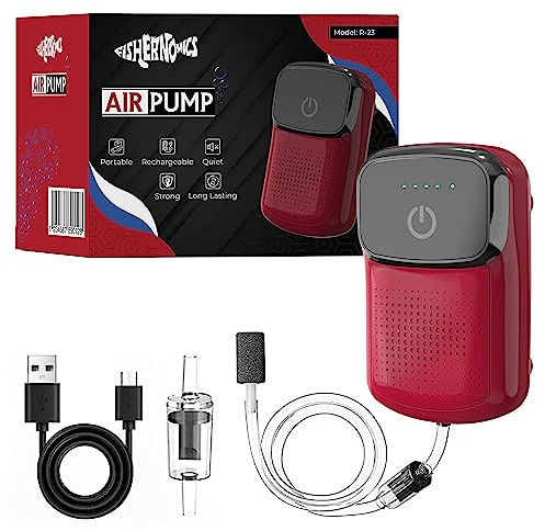 FISHERNOMICS Ultra Quiet Portable Aquarium Air Pump for Fish Tank with Accessories, Rechargeable Battery Powered Bait Aerator Pump with Long Lasting Usage, Outdoor Fishing, Power Outages & Emergency