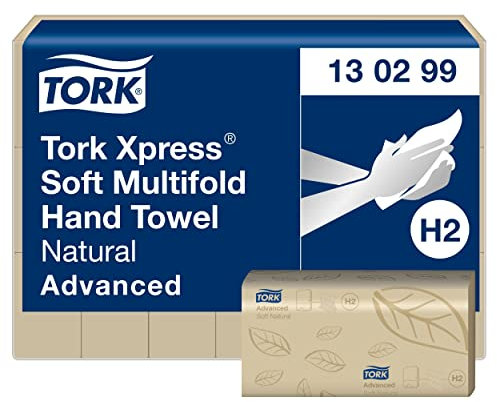 Tork Xpress Soft Multifold Hand Towels Natural H2, Advanced Quality, Tear-Resistant, 2-Ply, 21 × 180 Sheets, 130299