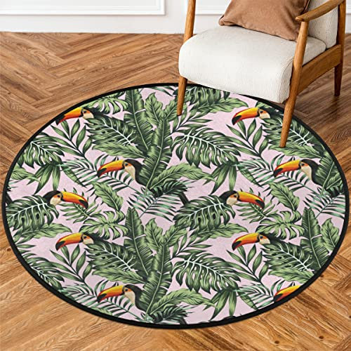 Tukan Bereich Runder Teppich f¨¹r Wohnzimmer 92 cm Tropische Palme Vogel Tukan Runde Teppiche Schlafzimmer Teppiche Waschbar Teppich Fu?matten f¨¹r Eingangsbereich Waschk¨¹Che