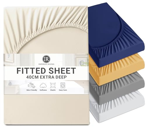 Imperial Rooms Fitted Sheet 40 Cm - Extra Deep Brushed Microfiber Bed Sheets Easy Care Soft Fitted Bed Sheet - Shrinkage and Fade Resistant (Cream, Double)
