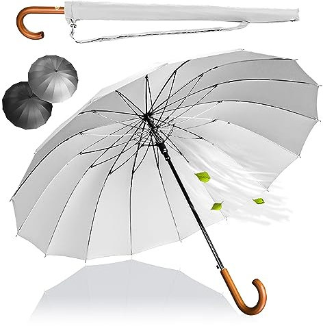 LOGAN & BARNES Stockschirm Sturmfest Ø120cm mit hochwertigem Echtholzgriff und geräuschloser Gummispitze - XXL Regenschirm Groß mit 16 Streben - Modell EDINBURGH (Weiß)