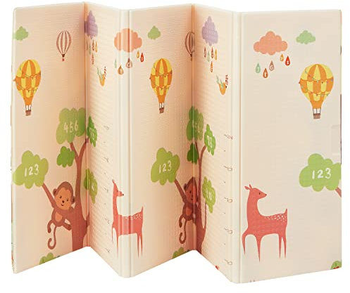 Juskys Kinder Spielmatte Jakob 180x200 cm Tiere - XXL Matte für Babys - Schaumstoff Spielteppich faltbar, Soft & wendbar - Boden - Krabbelmatte Beige