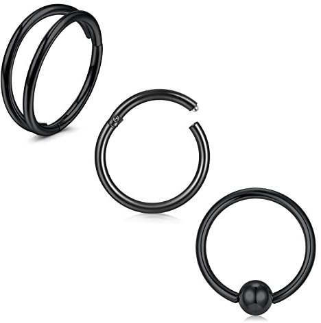 WillTen Nasenpiercing 316L Chirurgenstahl Nasenring Segmentring Clicker Schwarz bNasen Piercing Helix Hoop Ohrpiercing Piercing Nase Nostril 20G 10MM