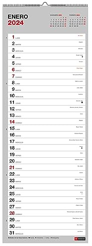 Miquelrius - Väggkalender 2024 basic, storlek 155 x 430 mm, med plats att kommentera, dubbel spiralbindning, spansk