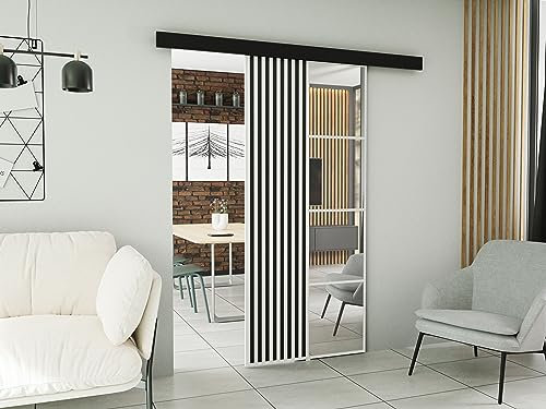 KIER FURNITURE Wandschiebetüren mit Spiegeln MOLI 70 – Schiebetür Komplettset Schiene Komplettset Mit Tür – Zimmertüren Mit Zarge Komplett - B76xH205xT1,6 cm - Weiß