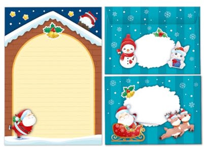 Briefpapier-Set Weihnachten Weihnachtsmann als Briefblock mit Umschlag für Kinder Mädchen Jungen Weihnachtsbriefpapier (Block A5 mit 25 Blätter + 15 Umschläge)