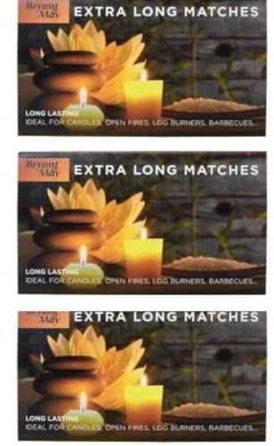 Bryant and May Extra Long Matches (Pack of 3) Multipack Approx 135 Match Sticks - Premium Safety Matches for Candles, Wood Burners & Fireplace