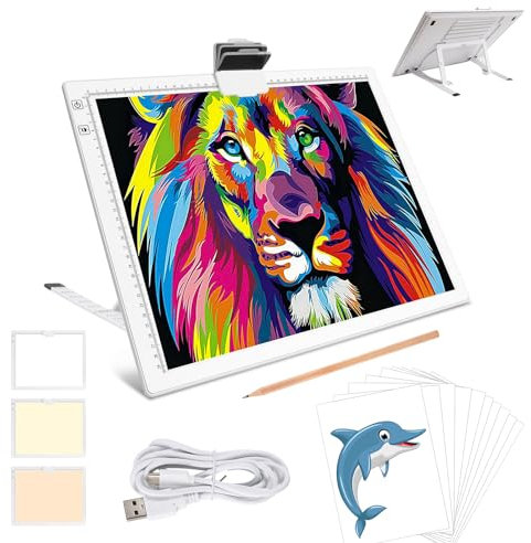 Wiederaufladbare A3-Lichtbox mit eingebautem faltbarem Ständer, iVAOOZE Kabelloses Lichtpad für Cricut-Vinyl, Unkrautwerkzeuge, Diamantmalerei, Zeichnen, Basteln, Leuchttafel zum Nachzeichnen,