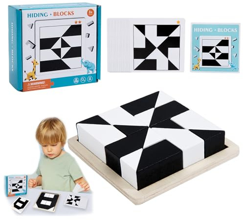 Set di blocchi di legno nascosti, set di blocchi di legno, 40 carte di design double face, giocattolo di pensiero, gioco da tavolo interattivo genitore-figlio, divertenti blocchi di addestramento per