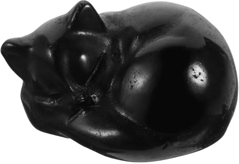 STOBAZA Schwarze Katze Kristallfigur Geschnitzte Schlafende Katzenstatue Polierter Obsidian Mini Kristall Dekor Für Büro Wohnaccessoires 1.38 Zoll