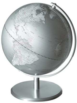 TROIKA Globus Ø 25 cm PLANET Globus silberne Meere matt & silberfarbene Landflächen, verchromter Metallfuß, weicher Filzboden bewegliche Achse - im hübschen Karton ideal zum Verschenken