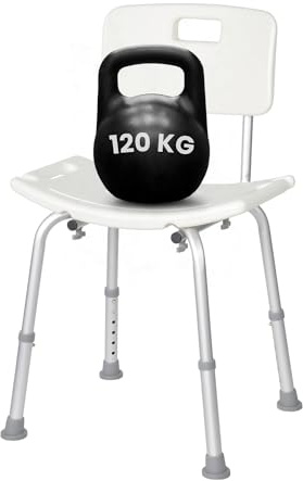 Ortopal - Sedia Per Doccia Anziani con Schienale - Sedia Doccia Disabili - Struttura In Alluminio Inossidabile, Altezza Regolabile, Antiscivolo, Peso Supportato 120 kg, Dimensione Seduta 30.5x51cm