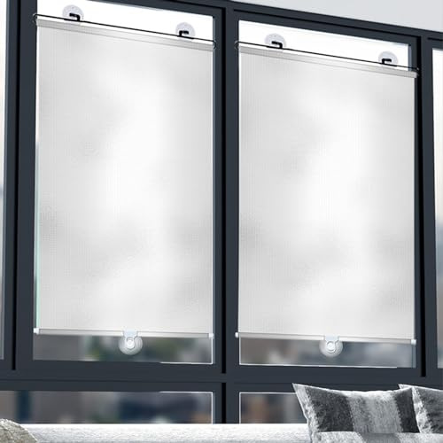 2 Stück Jalousien Sonnenschutz Balkon mit Saugnäpfen Vollständige Verdunkelung Fenster Automatisch einziehbarer Badezimmer Wärmeisolierung,Abnehmbar Reisevorhang (58x125cm)