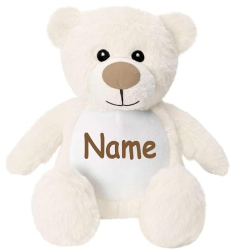 Elefantasie Kleines Stofftier PERSONALISIERT Teddybär mit Name Bedruckt Kuscheltier Plüschtier 25cm Bär beige