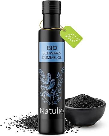 EINFÜHRUNGSANGEBOT Natulio Bio Schwarzkümmelöl kaltgepresst, ungefiltert und naturrein 250ml - sehr reich an Thymochinon - 100% ägyptische Nigella sativa - sehr intensiver Geschmack - DE-ÖKO-006