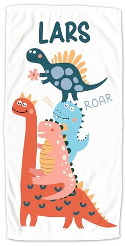 GRAZDesign Handtuch Dino mit Namen personalisiert für Kinder, Badetuch Kinderhandtuch - 140x70cm