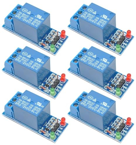 GTIWUNG 6 Piezas Módulo de Relé de 1 Canal 12V con Aislamiento Optoacoplador Relé de relé de expansión Alta y Baja, 12V 1-Canal Modulo Relay Disparador de Nivel Bajo para PIC AVR DSP ARM MCU