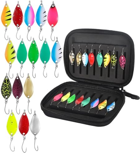 Duoleimi Forellen Spoon Set 16 Stck Kunstk der Spinner Blinker Set 2.5g/3.5g/5g Angelzubehr Forellen Blinker Spoons Set mit Aufbewahrungsbox fur Forellen Angeln, Forelle, Bass, Hecht und Zander.