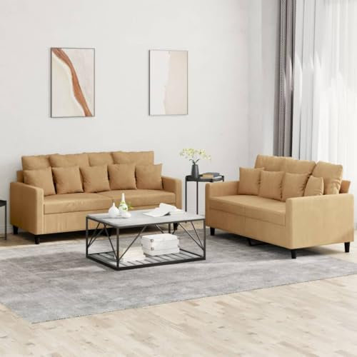 Brokky 2-TLG. Sofagarnitur mit Kissen Sofa Wohnzimmer Sitzgruppe Wohnzimmer Sofa Set Sofas FüR Wohnzimmer Braun Samt / 3201707
