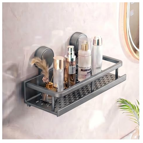 lesulety Duschablage Ohne Bohren Mit Saugnapf Duschregal Badablage Ohne Bohren Badezimmer Organizer Duschgel Halterung für Shampoo Conditioner,Grau,30CM