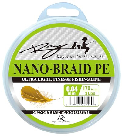 Ultra Slim Braided PE Fishing Line, Strong Knot Strength, Deign for Ultra Light Freshwater Fishing, Come with 3lb Test or 5lb Test, 170Yds Each Spool (Fluo Green, 0.04mm-3Lbs)