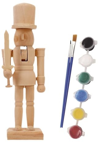 Unpainted Simple Wooden Nutcracker - Walnut Soldier Wooden Puppet | Walnut Soldier Christmas | Paint Your Own Nutcracker Figures | Unfinished Wooden Nutcracker With Kit