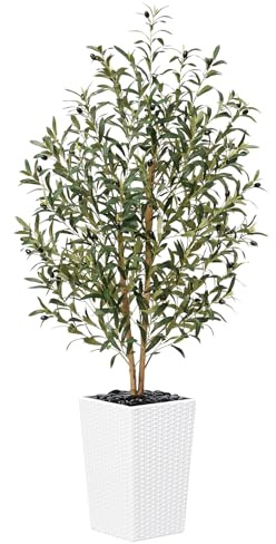 VeriNatural Olivenbaum Künstlich 150 cm Künstliche Pflanzen Groß mit Pflanzentopf aus Kunststoff Kunstpflanzen wie Echt für Balkon Wohnzimmer Deko (1 Pack)