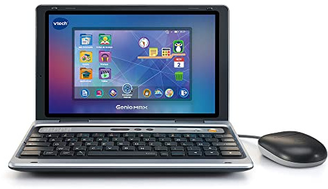 VTech - Genio Max, Mon Premier Vrai Ordi Gris Métal, Ordinateur Enfant avec Écran Couleur 7 Pouces, Souris, 60 Activités et Jeux Éducatifs, Cadeau Enfant de 5 Ans à 12 Ans - Contenu en Français