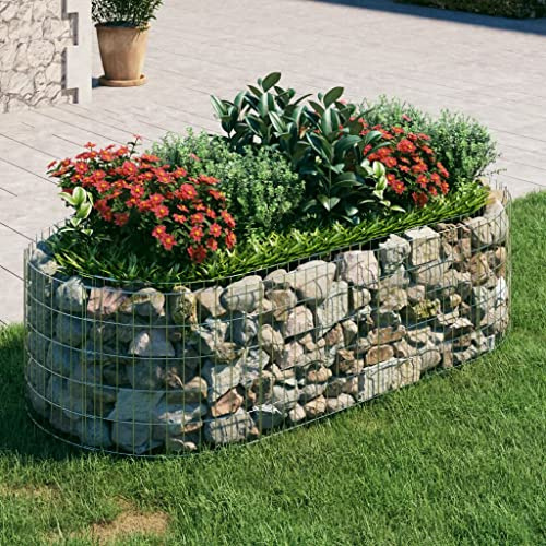 Gabionen-Hochbeet 200x100x50 cm, aus verzinktem Eisen, rechteckiges Gabionen-Pflanzgefäß, korrosionsbeständig, für Garten Terrasse Außenbereich, silberfarben, ohne Steine