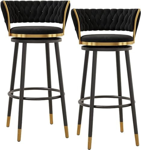 Moderne Barhocker aus Samt, drehbar, 2er-Set, Thekenhöhe mit Rückenlehne für Kücheninsel, stilvolle gepolsterte Drehhocker (Farbe)