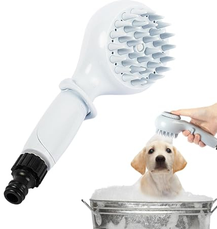 Dog Shower Head Attachment, Pet Grooming Shampoo Brush, Soothing Massage Rubber Bristles Curry Comb, Attachment, Portable Massage Shower Head for Travel, Multifunctional 19.3x8x6.3cm