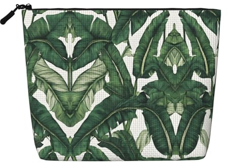 JEKYDOSD Tropical Banana Palm Leaves Print Fake Hemp Makeup Bag Waterproof Imitation Hemp Bag For Daily Life, Travel, And More