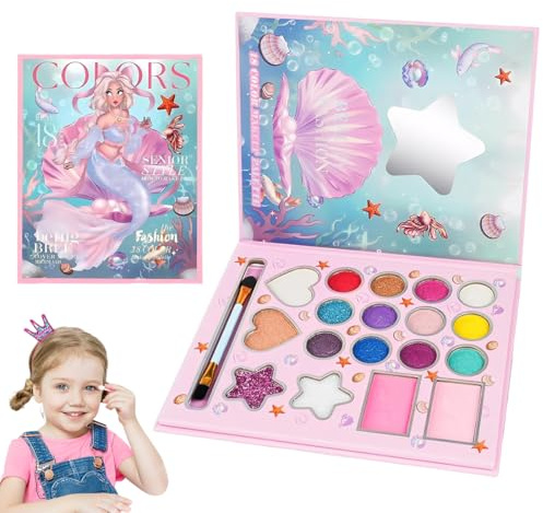 Kinder Schminkpalette, Schminkset Mädchen, und Abwaschbar Kinder Make-Up Set Mädchen, Karneval Schminke Kinderschminken Set, DIY Prinzessin Kids Makeup Set for Girls