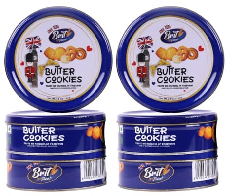 M1SS BRIT Biscuits Butter Cookies Selection Box (140g) - 6 Packs of Luxury Danish Butters Cookies in Airtight Tin, Danish Butter Biscuits in Decorative Tin – Traditional Recipe, Gift-Ready & For Tea