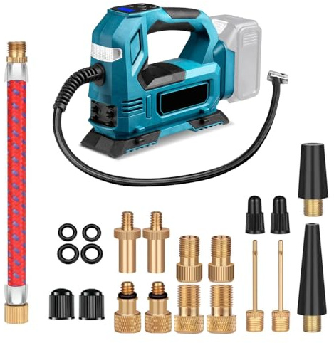 Akku-Kompressor Kompatibel für Makita 18V Akku, fahrradpumpe, LED,Unterspannungsschutz,Überlastungsschutz, Tragbare Luftpumpe für Auto, Motorrad, Fahrrad, Bälle (ohne Akku)