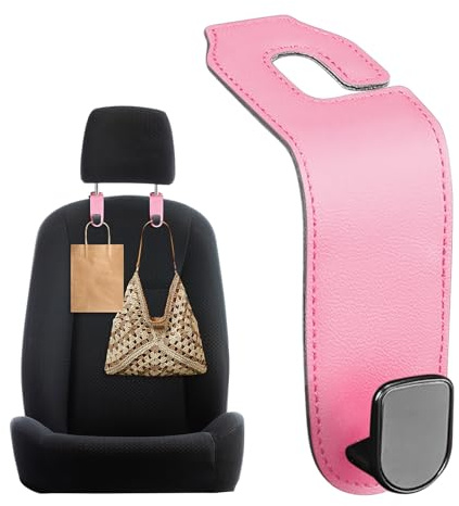 Upgrade 2 Stück Autositz-Kopfstützenhaken, Autositz-Aufbewahrungshaken, stilvolle Sitz-Organizer-Haken für Handtaschen, Taschen, Mäntel, Regenschirme (rosa)