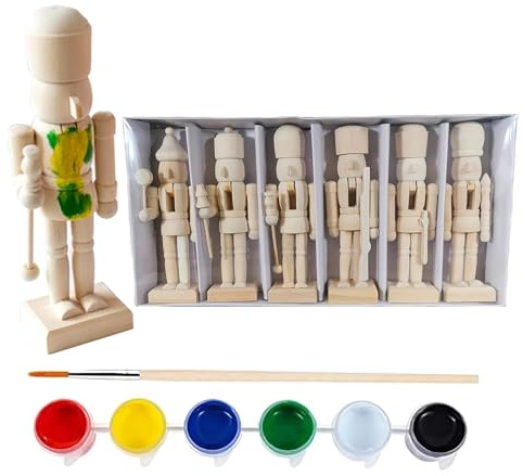 Nussknacker Figur 25 cm aus Holz zum Selbstgestalten, 6er Set - Weihnachts Dekofigur zum Bemalen, Holzfigur Nussknacker, Holzsoldat, DIY Basteln Weihnachtsdeko für Kinder, DIY Tisch Deko Austeller