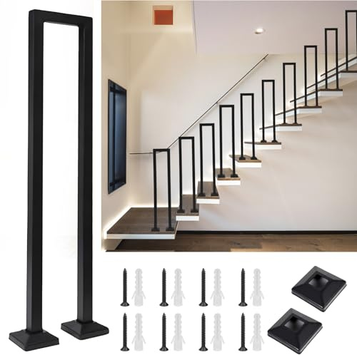 Treppengeländer Innen Weiss, Treppengeländer U Form 90cm, Geländer Treppe Innen, Handlauf Schwarz aus Metall, Treppenhandlauf Innen für Balkon Terrasse Veranda. (Vertikal schwarz, 35CM)